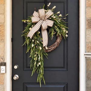 Monogram Spring Wreath: Farmhouse Front Door Decor, XL Grapevine Wreath