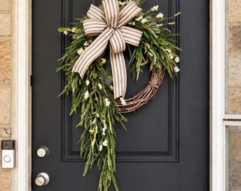 Monogram Spring Wreath: Farmhouse Front Door Decor, XL Grapevine Wreath