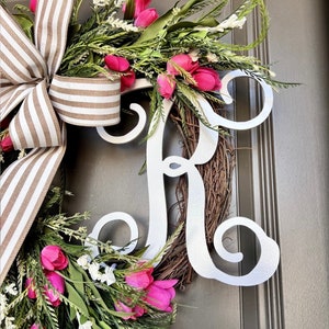 Turquoise Farmhouse Spring Wreath, Monogram Wreath, Spring Front Porch Decor, Year Round Wreaths, Every Day Wreath, Mothers Day Gift, Home image 8
