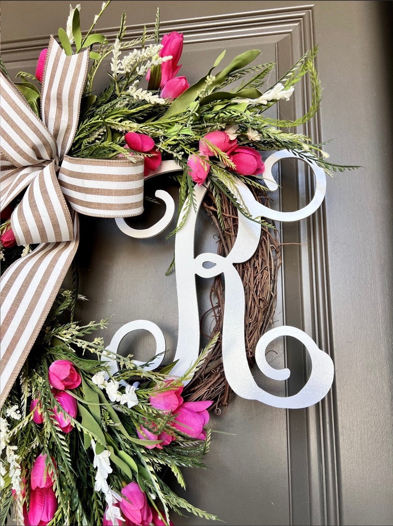 Turquoise Farmhouse Spring Wreath, Monogram Wreath, Spring Front Porch Decor, Year Round Wreaths, Every Day Wreath, Mothers Day Gift, Home image 8