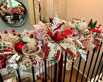 Red Truck Farmhouse Christmas Garland for Mantle, Red Truck Christmas Table Centerpiece, Christmas Fireplace Decor, Merry Christmas, Home