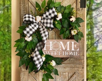 Wreath for Front Door, Year Round Wreath, Wreaths, Spring Wreaths for Front Door, Spring Wreaths, Cotton Wreath, Greenery Wreath, Grapevine