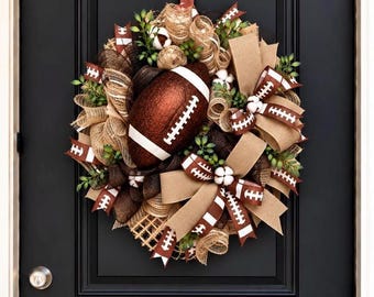 Personalized Football Wreath: Burlap Sports Decor