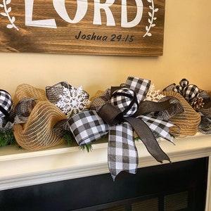 Buffalo Check Christmas Decorations, Christmas Garland for Mantle, Garland for staircase, Garland for Front Door, Black and White Plaid