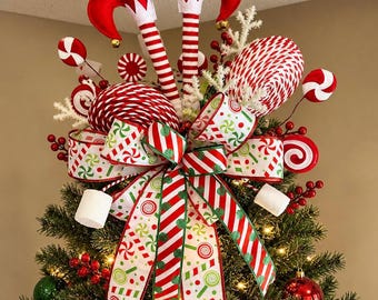 Christmas Tree Topper, Christmas Tree Star, Holiday Decor, Christmas Wreath, Elf Decorations, Christmas Ornaments, Fake Candy Decorations