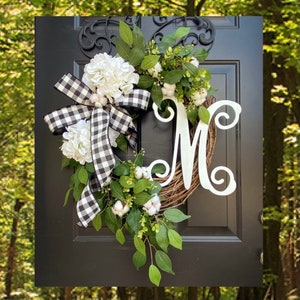 Monogram Wreath, Buffalo Check Wreath, Year Round Wreath, Every Day Wreath, Hydrangea Wreaths, Front Door Wreath, Spring Wreath, Decor