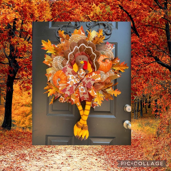 Turkey wreath, FALL WREATH, Thanksgiving Decor, Turkey Decor, Fall Wreaths for Front Door, Fall Wreaths, Autumn Wreath, Front Door Wreaths