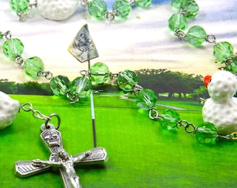 Golf Ball Ducky Rosary - Green Crystal Beads - Golf Ball Duck Father Beads -Italian Miraculous Medal Center-Italian Crown of Thorns Crucifix