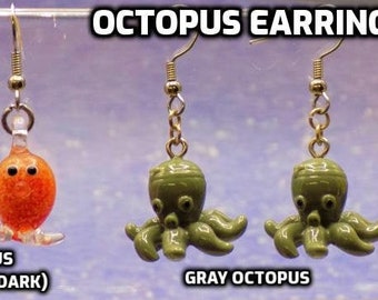 Octopus Earrings - Red "Glow in the Dark" Octopus' - Gray Octopus' - Yellow Octopus' - 3 Different Styles & Colors to Choose From