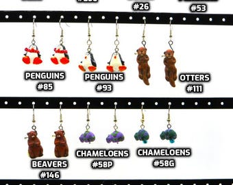 Fun Water: Bird & Animal Earrings - Ducks - Penguins - Otters - Beavers - Chameleons - Toads - Hypo Allergenic Surgical Steel Ear Wires