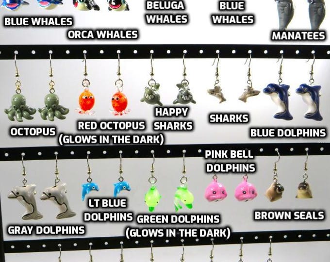 Water Life Earrings - Whales - Manatee - Octopus - Sharks - Dolphins - Seals - Turtles - All With Hypo Allergenic Surgical Steel Ear Wires