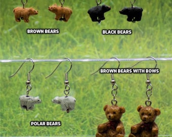 Bear Earrings - Brown Bears Ceramic - Black Bears Ceramic - Polar Bears Ceramic - Brown Bear with Bow Resin