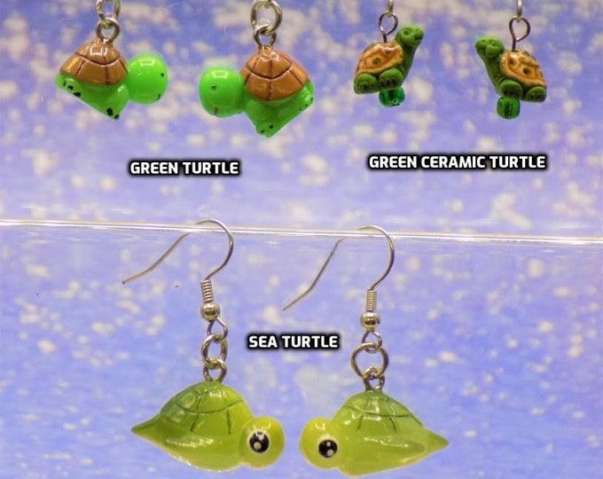 Turtle Earrings - Sea Turtles - Light Green Turtles - Green Turtles - 3 Different Styles to Choose From