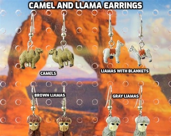 Camel and Llama Earrings - Camel Ceramic Earrings - Llama Ceramic Earrings - Llama Polymer Clay Earrings (2 Colors)