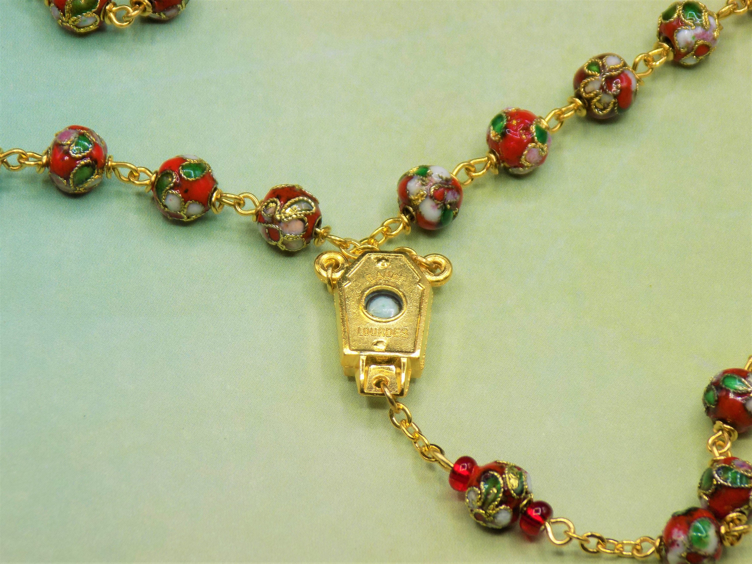 Red Cloisonné Rosary Red 8mm Cloisonné Metal Beads Italian Our Lady