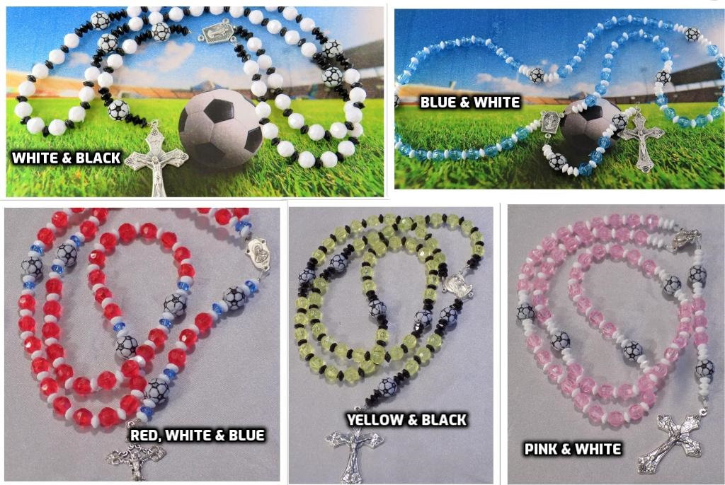 Soccer Sports Rosaries - Yellow and Black - White and Black - White and  Blue - Red, White and Blue - Pink and White - Soccer Team Colors