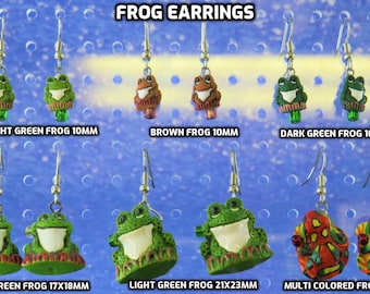 Frog Earrings - Light Green, Brown & Dark Green 10mm Frogs - Light Green Frogs (2) - Multi Color Frogs - 6 Different Styles to Choose From