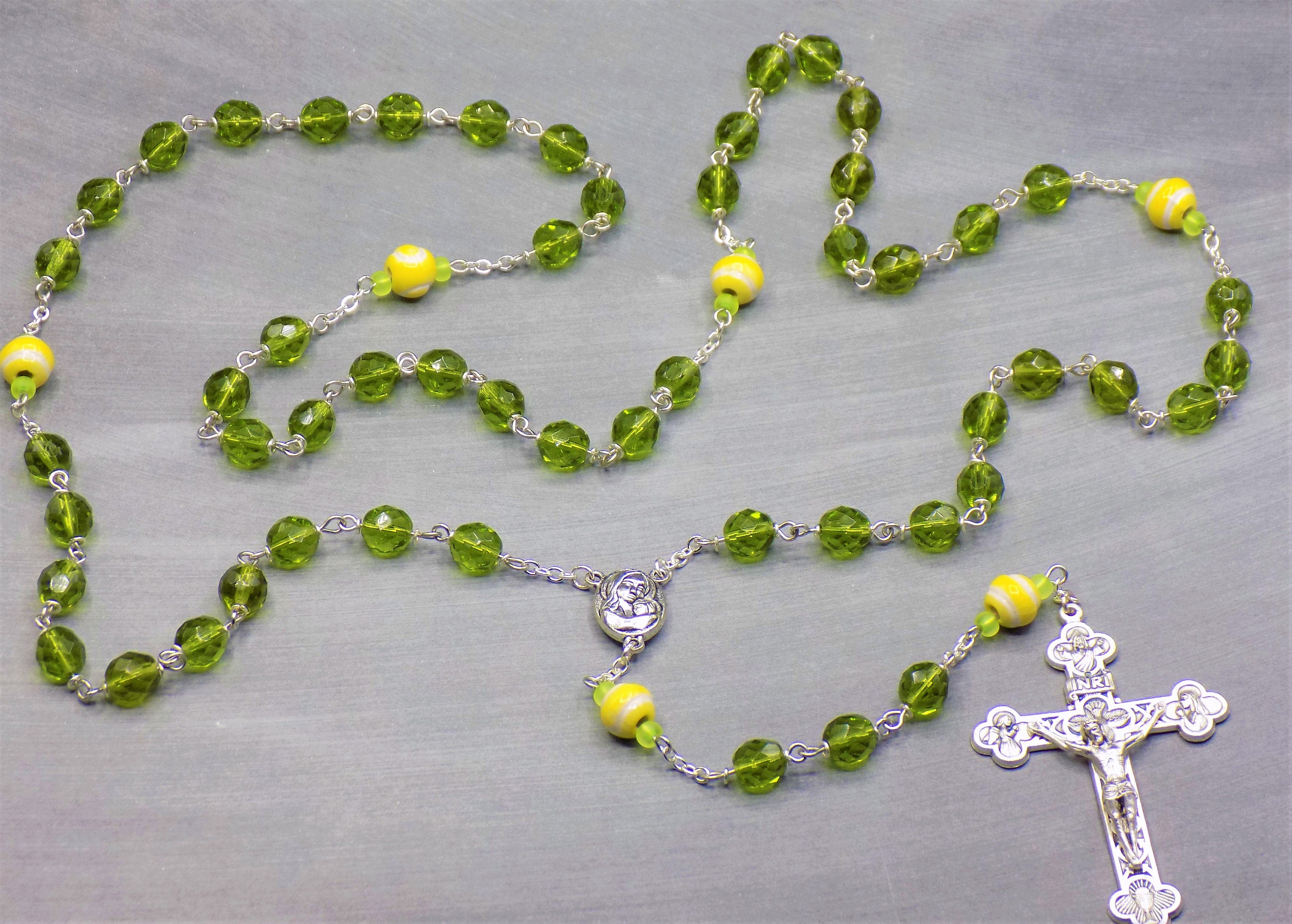 Rosary with glass beads Rosary Beads Green Rosary Bead Glass rosary Rosary 
