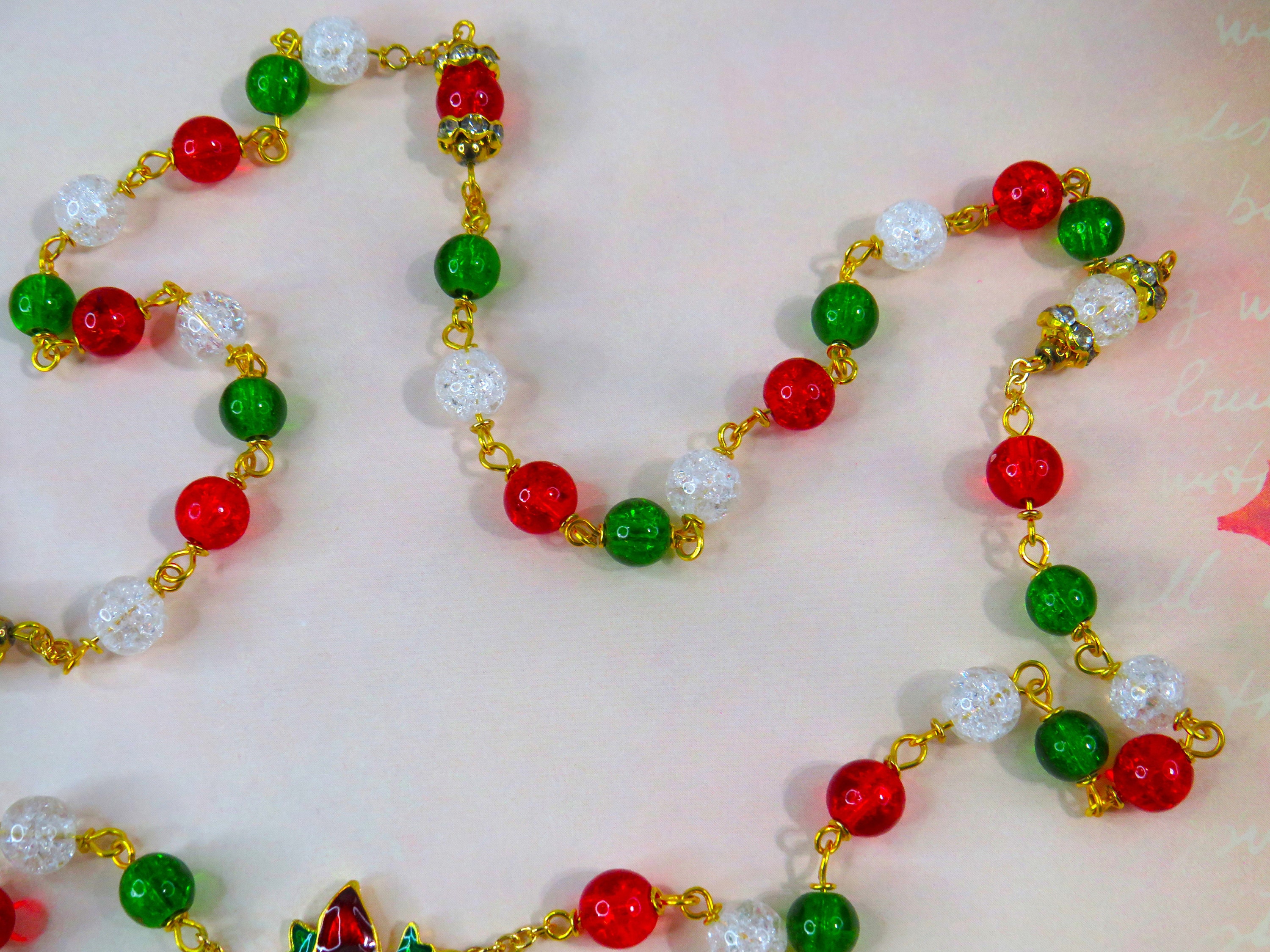 Gold Poinsettia and Red Crystal Necklace