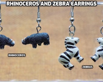 Rhinoceros  & Zebra 3D Earrings