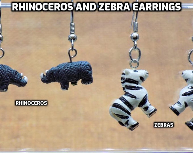 Rhinoceros  & Zebra 3D Earrings