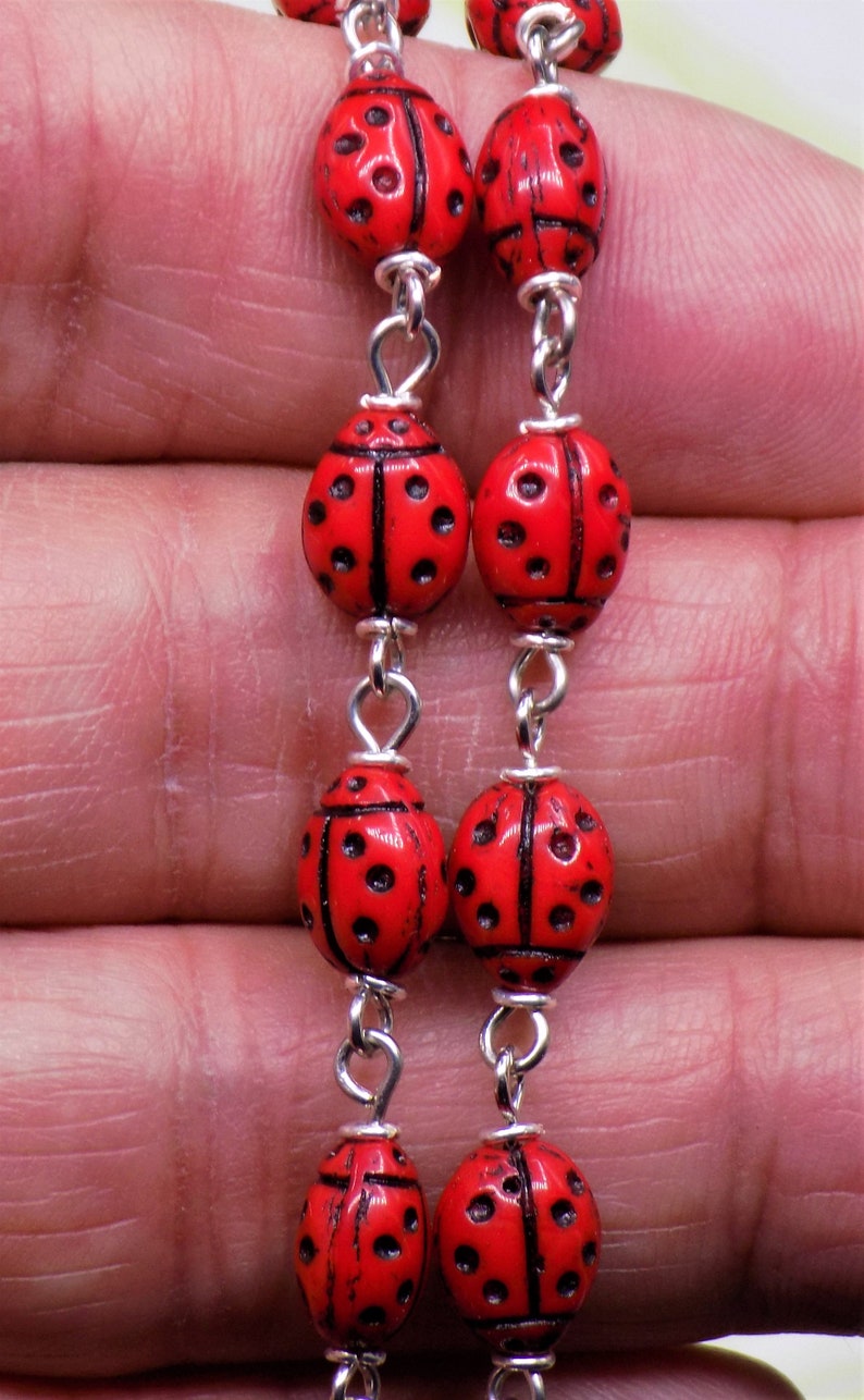 Ladybug Rosary Czech Opaque Red Ladybug Glass Beads Center Etsy