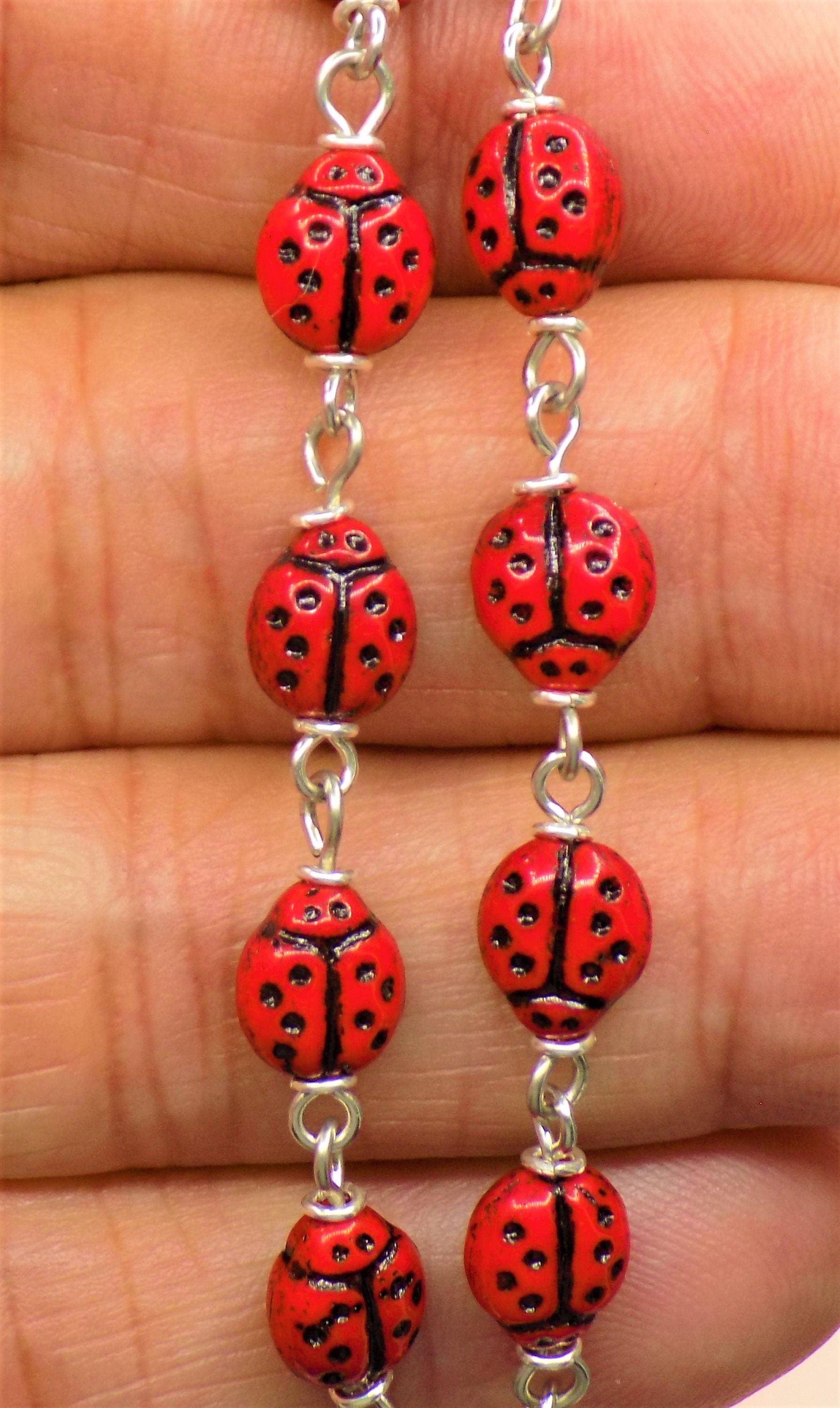 Red Ladybug Rosary Czech Opaque Red Ladybug Glass Beads Our Lady of