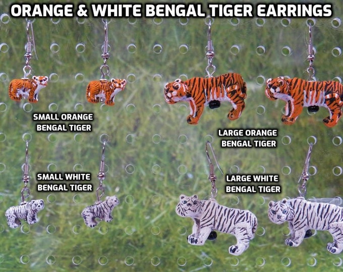 Orange and White Bengal Tiger 3D Earrings - 4 Styles