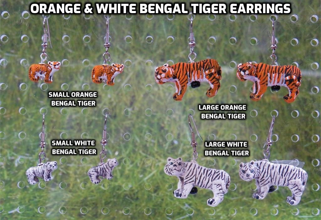 Orange and White Bengal Tiger 3D Earrings - 4 Styles