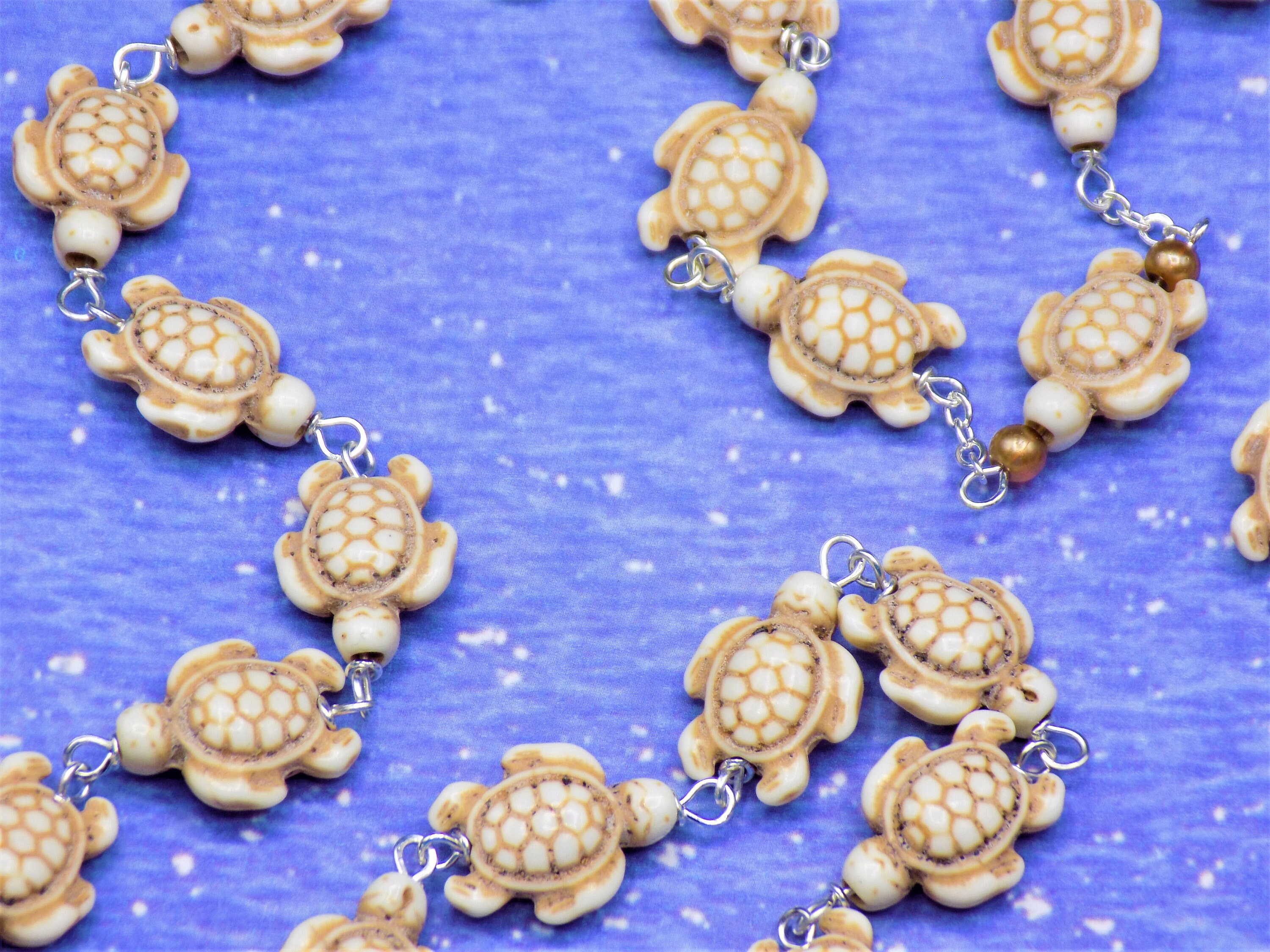 Stone Turtle Rosary - White Stone Turtle Beads - Gold Beads - Italian ...