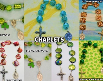 Devotional Prayer Chaplets - St. Patrick (2 Styles) - St. Clare - St. George - St. Agnes - Our Lady of Knock - Immaculate Heart of Mary