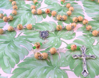 Butterfly Rosary - Porcelain Hand Painted Colorful Butterfly Beads - Italian Our Lady Rose Flower Center - Italian Sunburst Flare Crucifix