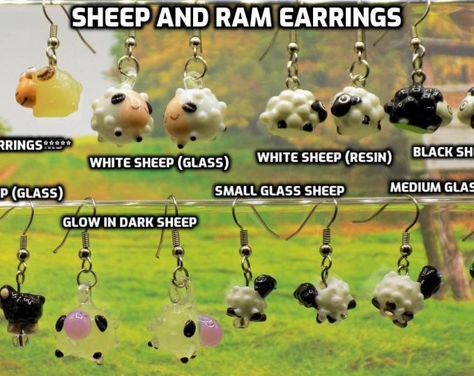 Sheep & Ram Earrings - White Glass Sheep - White Resin Sheep - Black Sheep (2) - White Glass Sheep (2) - Glow in Dark Glass Sheep - Rams