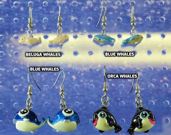 Whale Earrings - Beluga Whales - Blue Whales - Baby Blue Whales - Orca Whales - 4 Different Whales to Choose From