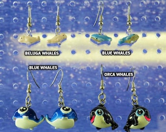 Whale Earrings - Beluga Whales - Blue Whales - Baby Blue Whales - Orca Whales - 4 Different Whales to Choose From