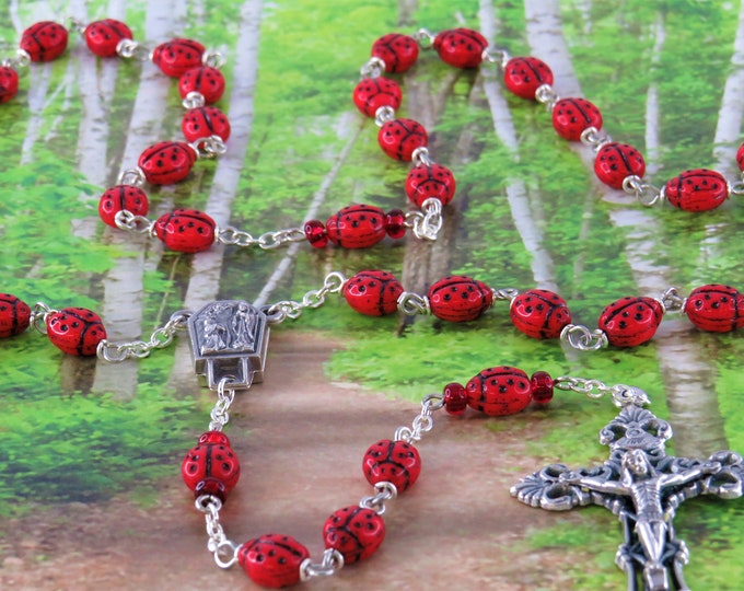 Ladybug Rosary Czech Opaque Red Ladybug Glass Beads Center Etsy