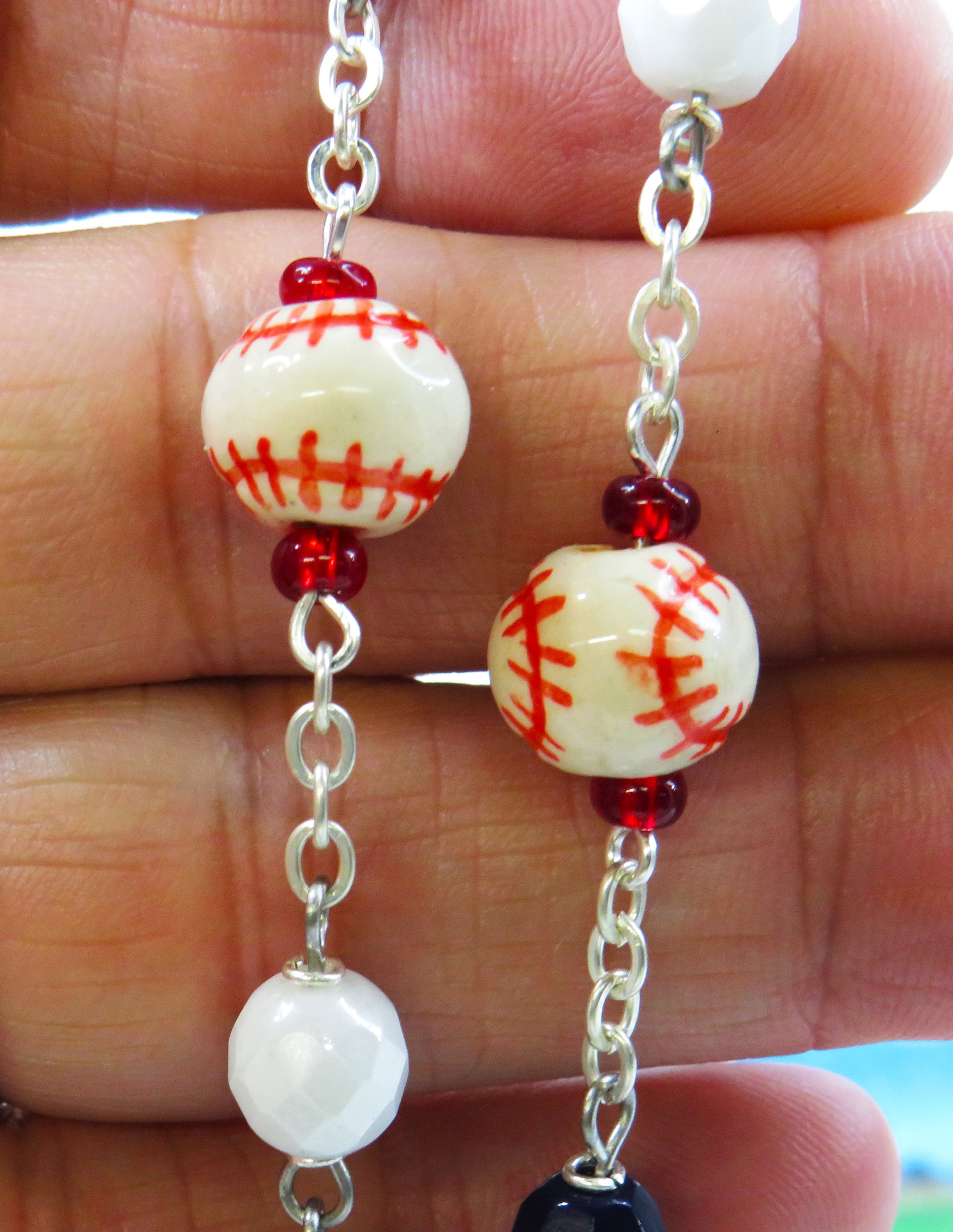 Red and White Baseball Rosary - Czech Red and White Glass Beads - Ceramic  Baseballs - Saint Sebastian Center - Italian Eucharistic Crucifix