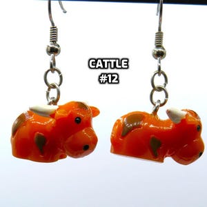 Fun Animal Earrings - Cattle - Cows - Horses - Wolves - Koala Bears - Kangaroos - Llamas - Camels -Hypo Allergenic Surgical Steel Ear Wires Longhorn Cattle