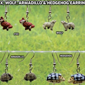 Fox, Wolf, Armadillo & Hedgehog 3D Earrings - Fox Ceramic Earrings - Wolf Ceramic Earrings - Armadillo Ceramic Earrings - Hedgehog Earrings