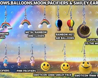 Rainbow & Clouds (2 Types) - Hot Air Balloons - I Love You to the Moon and Back - Blue and Pink Pacifiers - Emoticon Smiley Face (2 Sizes)