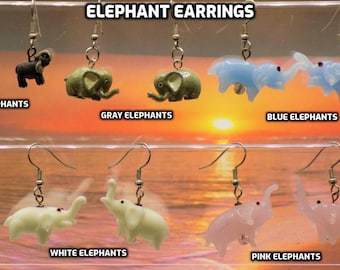 Elephant 3D Earrings - Gray - Lt Gray - Blue - White - Pink - 5 Different Styles/Colors to Choose From