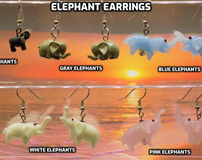 Elephant 3D Earrings - Gray - Lt Gray - Blue - White - Pink - 5 Different Styles/Colors to Choose From