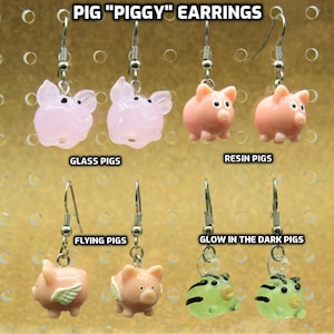 Pig Earrings - Pink Glass Pigs - Pink Pigs - Flying Pigs - &quot;Glow in the Dark&quot; Black Stripe Pigs - 4 Different Styles to Choose From