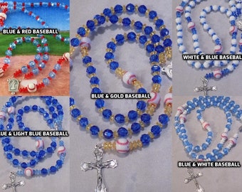 Baseball Sports Rosaries - Blue and Red - Blue and Light Blue - Blue and White - Blue and Gold - White and Blue - Baseball Team Colors