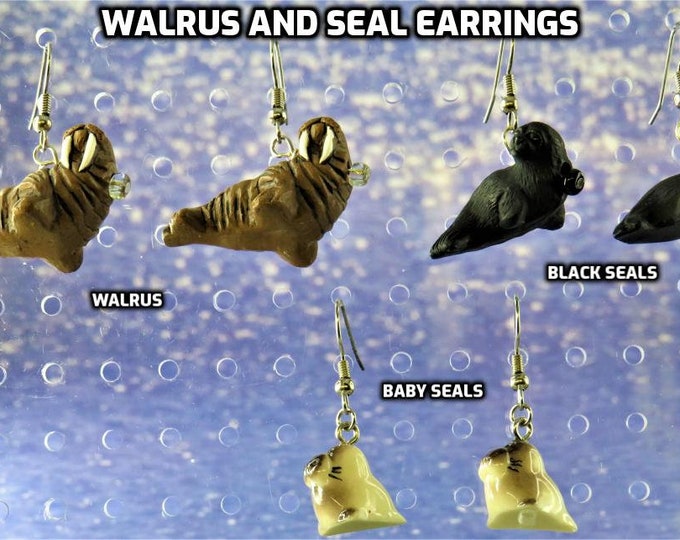 Walrus and Seal Earrings - Walrus - Black Seals - Baby Seals - 3 Styles to Choose From