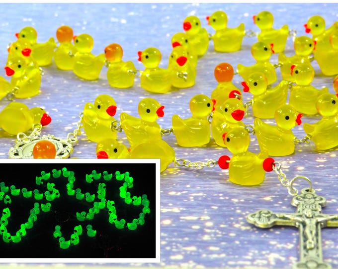 Ducky Rosary - Glows in the Dark - Hand-Painted Duck Beads - Orange Beads - Italian Our Lady of Lourdes Center -Italian Eucharistic Crucifix