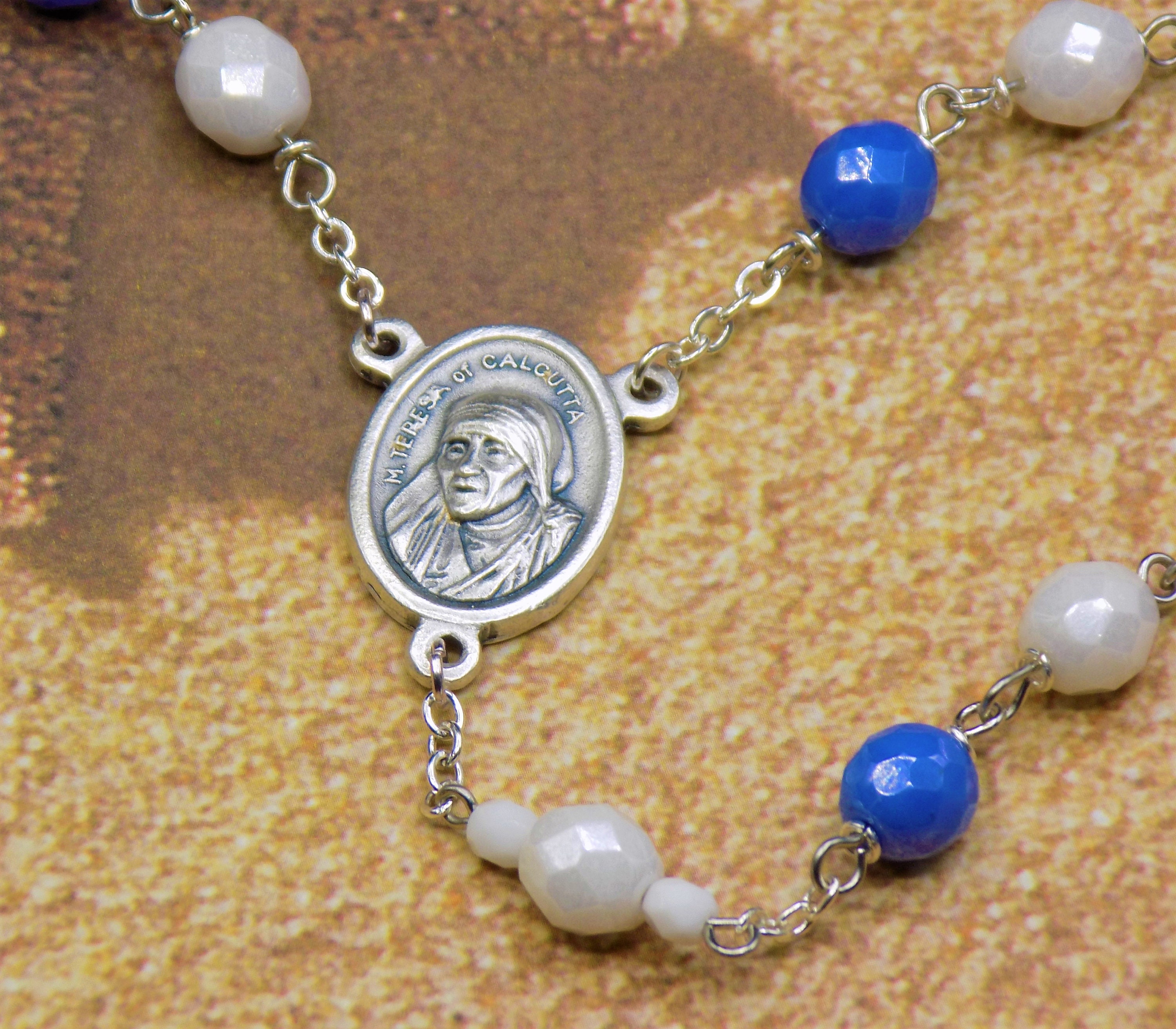 St. Mother Teresa of Calcutta Rosary - Czech Blue and White Beads - St ...