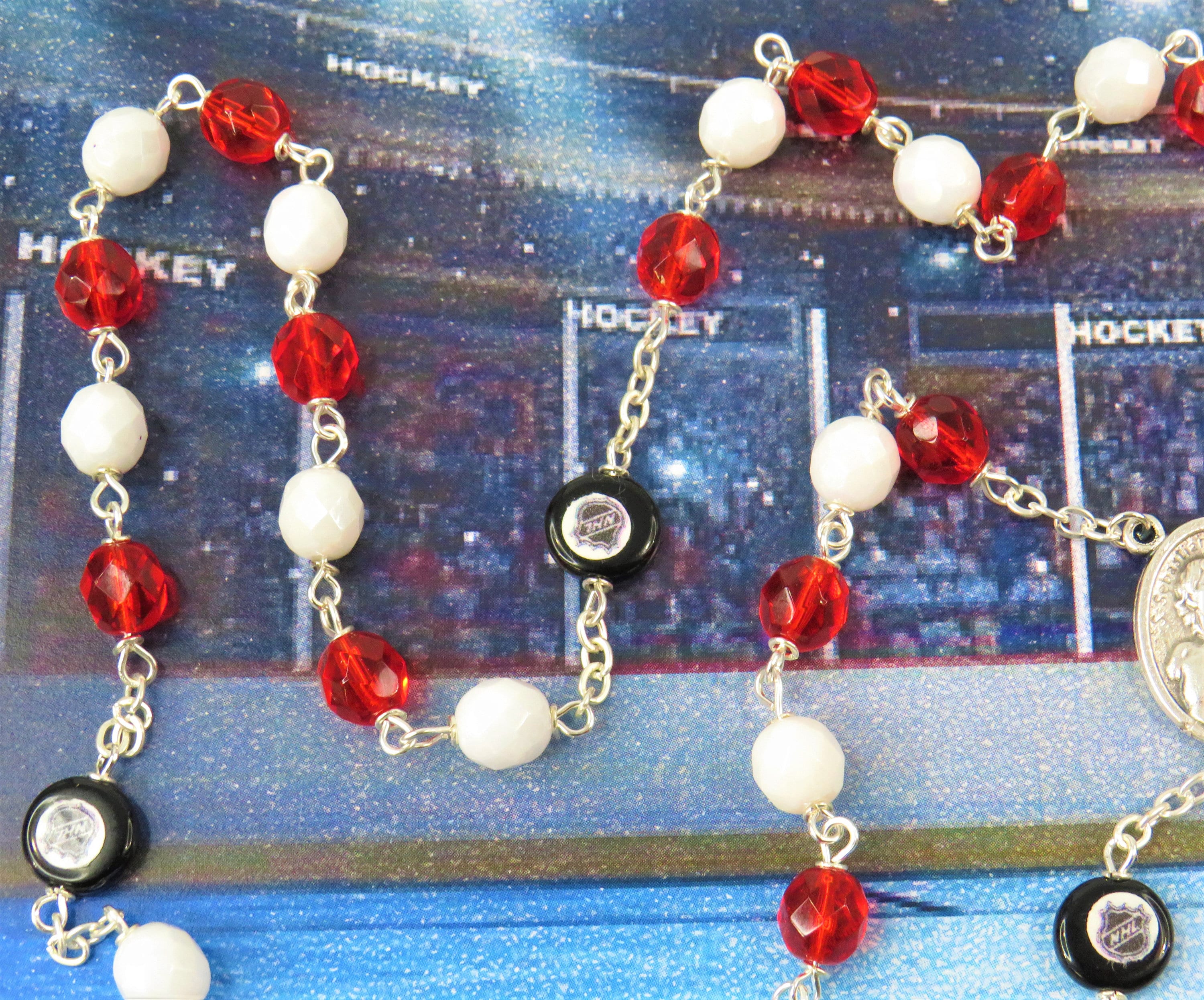 Red and White Baseball Rosary - Czech Red and White Glass Beads - Ceramic  Baseballs - Saint Sebastian Center - Italian Eucharistic Crucifix