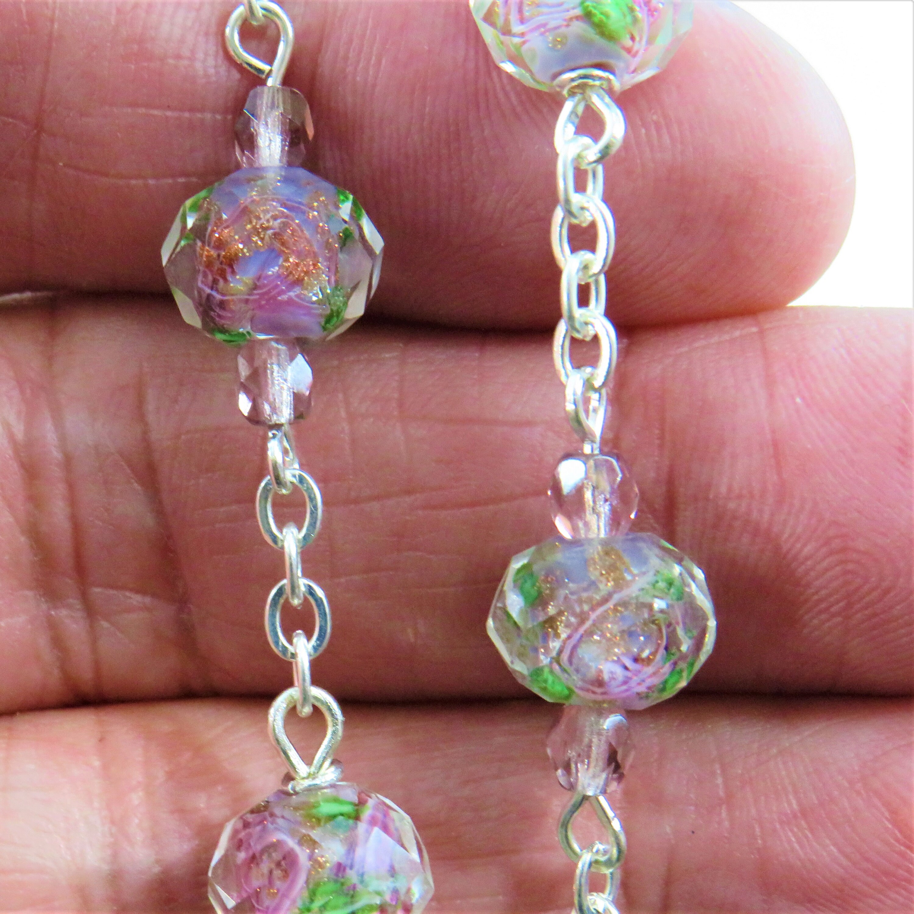 Lt Purple Rose Flower Lamp Glass Rosary Faceted Lt Purple Rose Flower