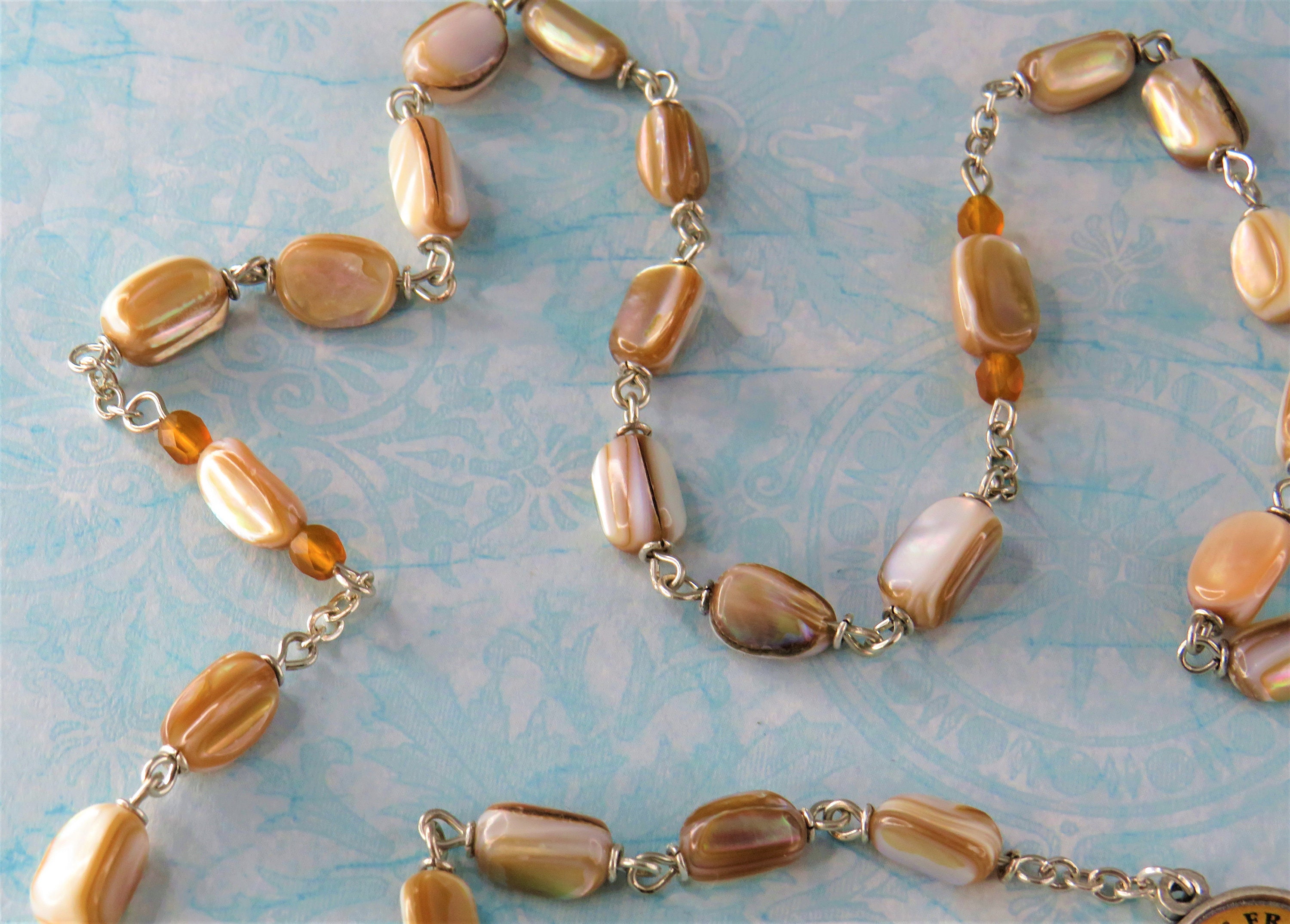 Gold Seashell Rosary - Natural Gold Seashell Nugget Beads - Czech Gold